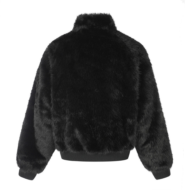 Reversible Faux Fur Leopard Print Bomber Jacket – Men's Oversized Stand Collar