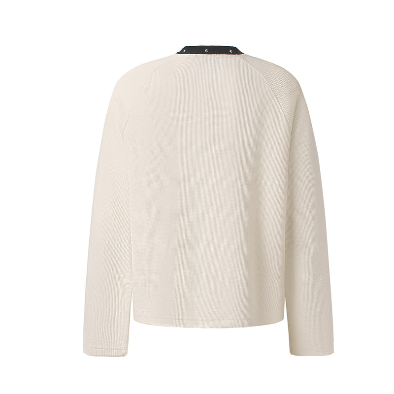 Long Sleeve Waffle-Knit Star Patch Graphic Shirt – GLFSMADE 1987 Studded Collar