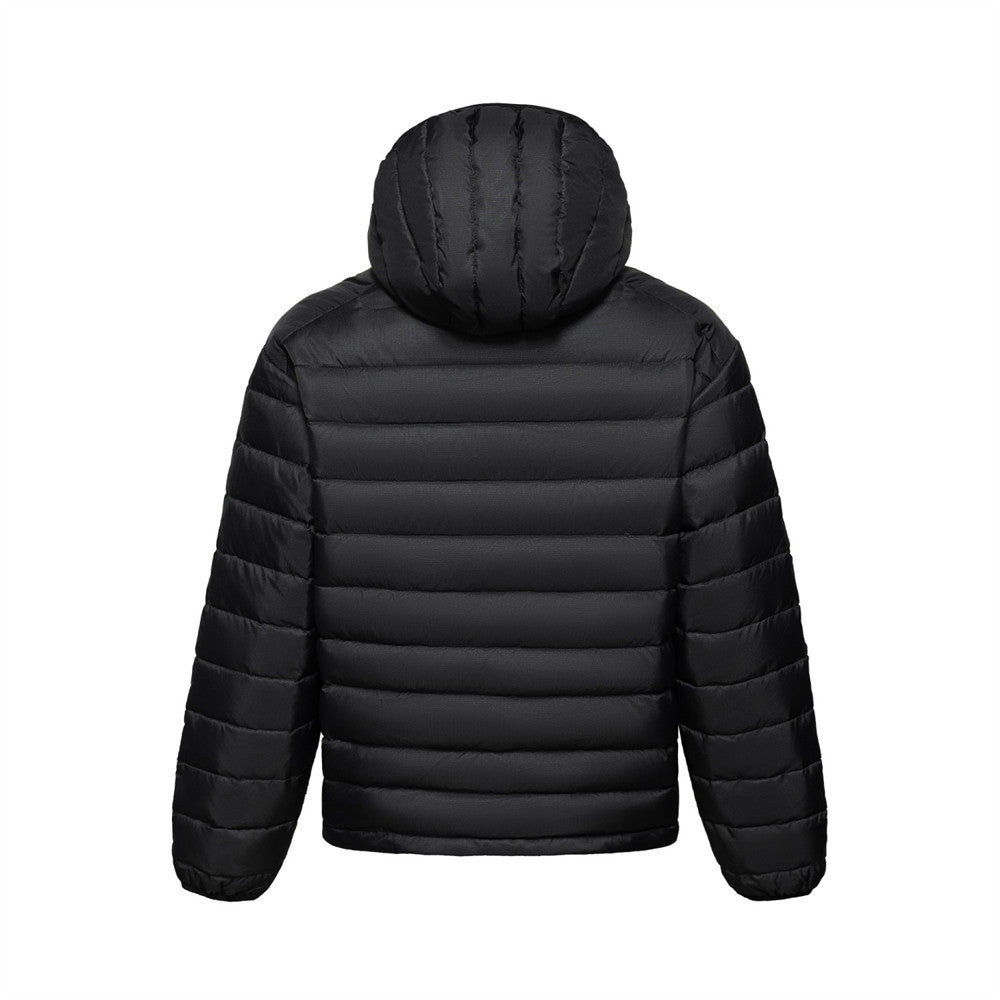 Men's Hooded Puffer Down Jacket – Dual Zip, Solid Color Winter Coat