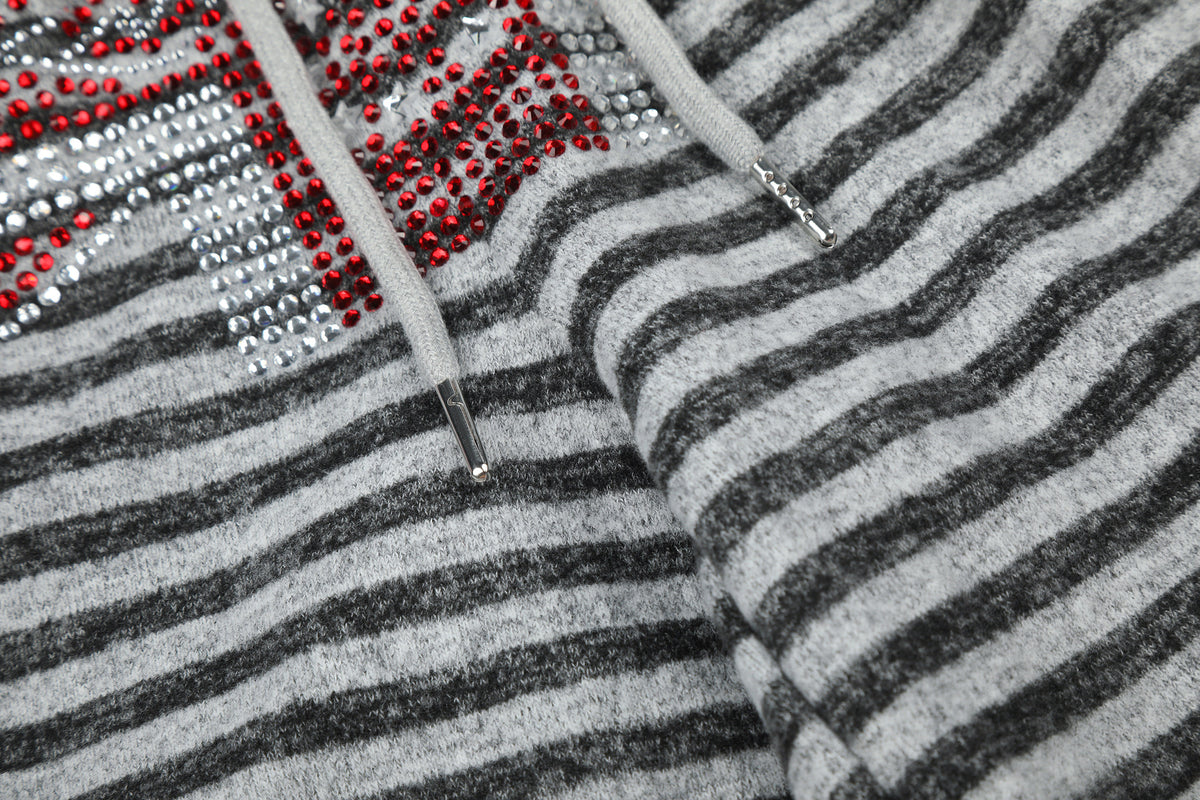 Wide-Leg Striped Sweatpants with Union Jack Rhinestone Detail