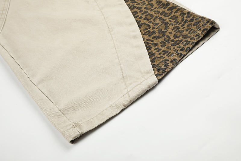 Pantalones de pierna ancha con paneles de estampado de leopardo – Pantalones banana de corte relajado