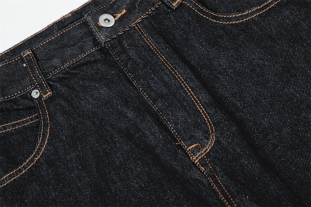 Wide-Leg Raw Denim Jeans – High Street Diagonal Seam Detail