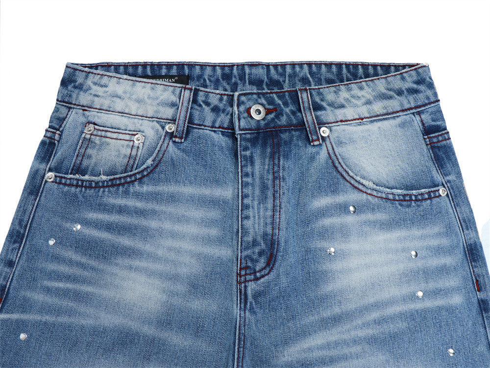 Men's Distressed Flare Jeans – Light Wash Wide-Leg Denim with Ripped Knees &