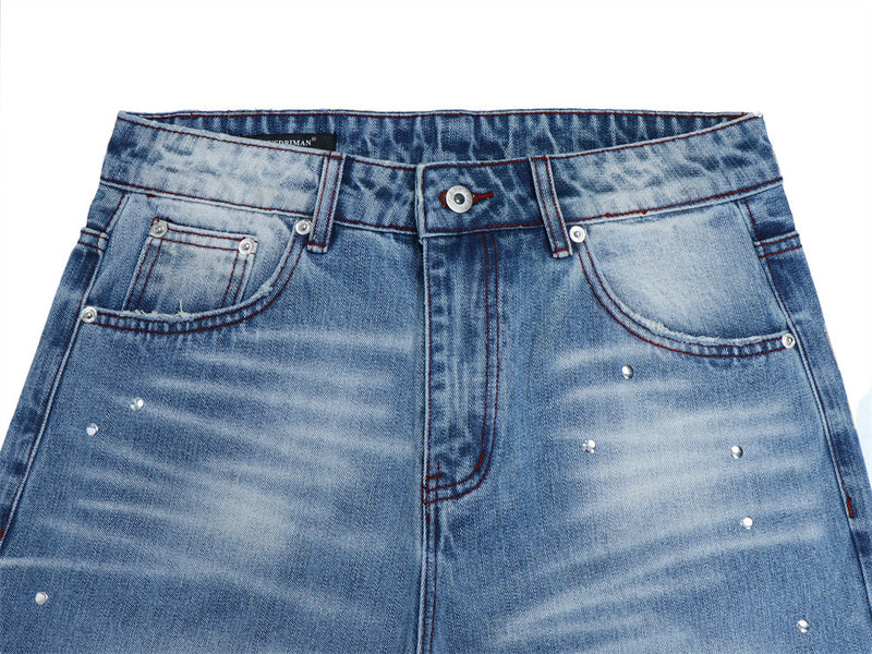 Men's Distressed Flare Jeans – Light Wash Wide-Leg Denim with Ripped Knees &