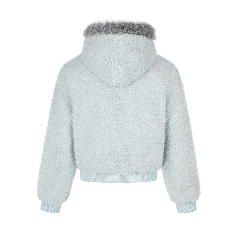 Veste bomber sherpa à capuche moelleuse avec bordure en fausse fourrure