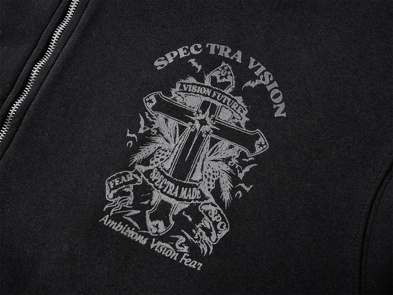 Zip-Hoodie mit Kapuze mit Teufelsohren – Gothic-Kreuz-Graphic-Sweatshirt im Streetwear-Stil