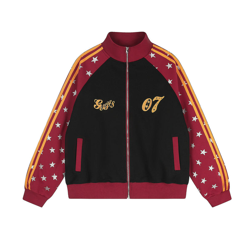 Veste de survêtement zippée color block à étoiles et manches rayées