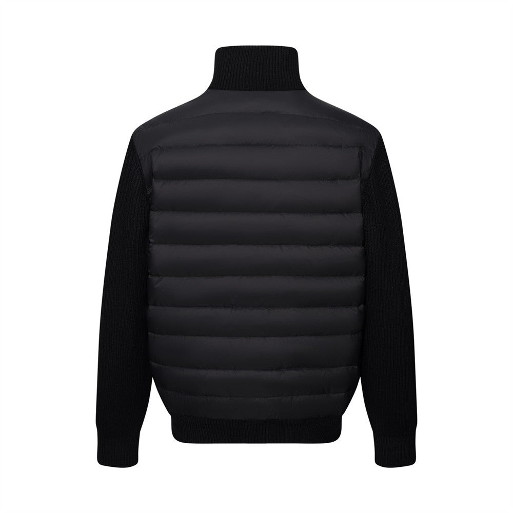 Men's Quilted Puffer Jacket with Ribbed Knit Sleeves & High Neck