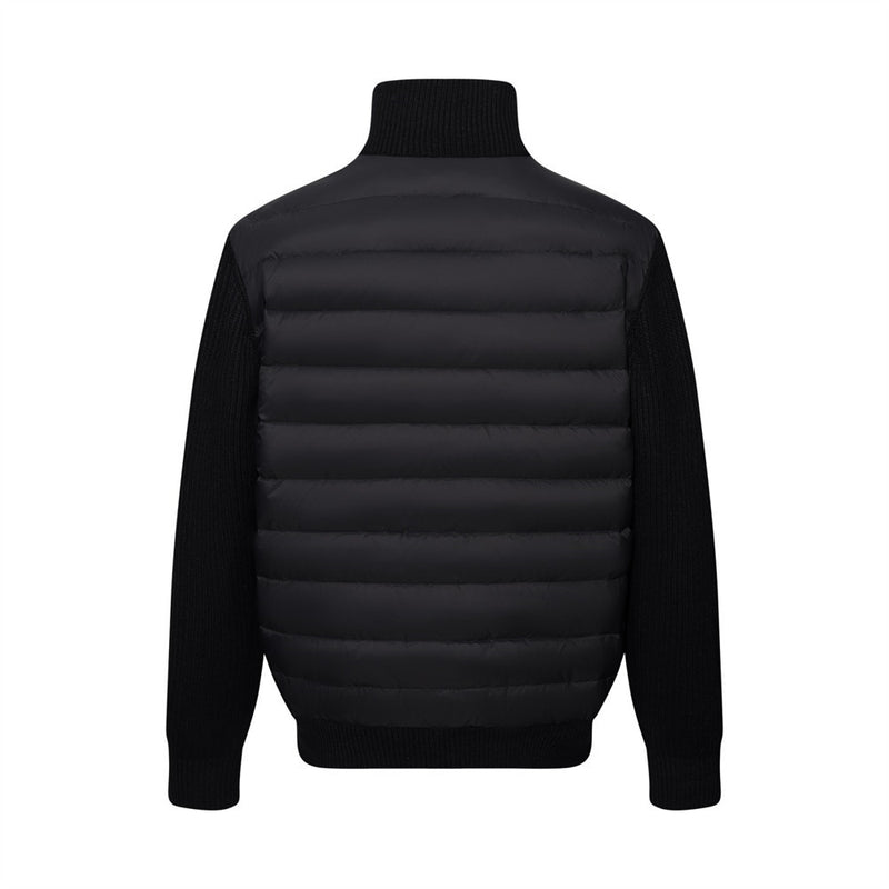 Men's Quilted Puffer Jacket with Ribbed Knit Sleeves & High Neck