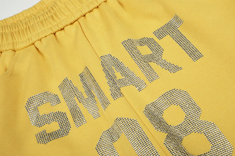 Wide-Leg Rhinestone Graphic Sweatpants – Washed Yellow Street Style