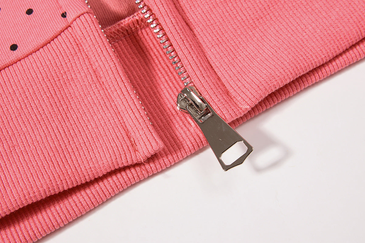Sweat à capuche zippé anime – Sweat court à pois avec illustration d’ange