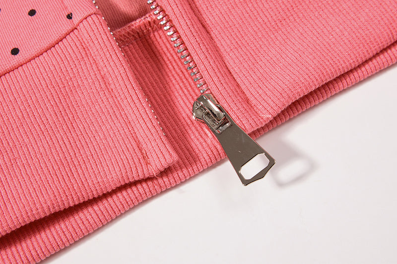 Sweat à capuche zippé anime – Sweat court à pois avec illustration d’ange