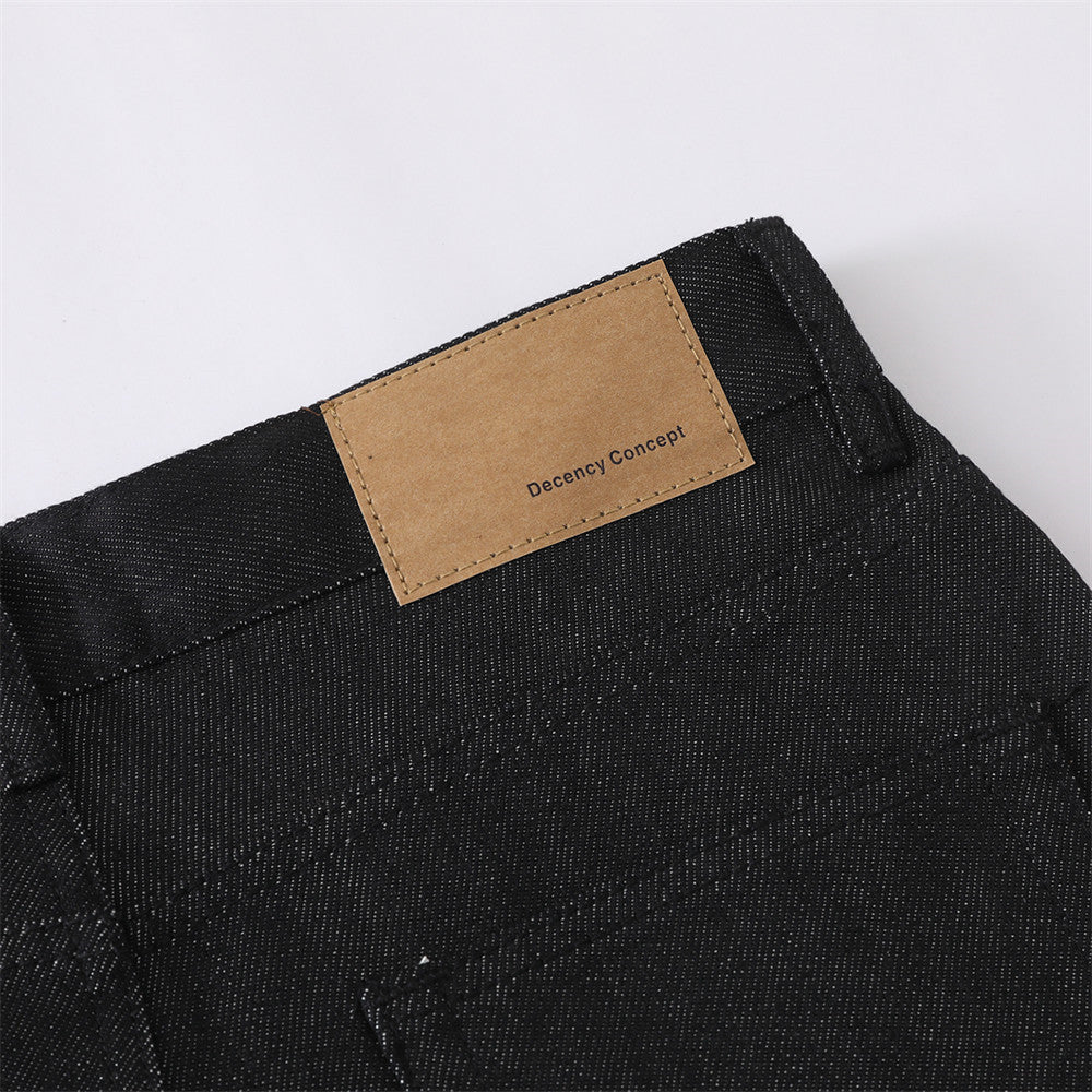 Black Baggy Flare Cargo Jeans – Wide Leg Denim with Rivet & Patch Detail