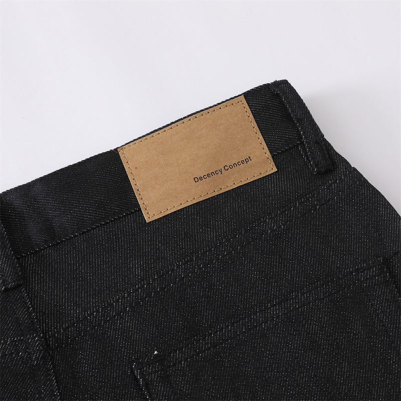 Black Baggy Flare Cargo Jeans – Wide Leg Denim with Rivet & Patch Detail