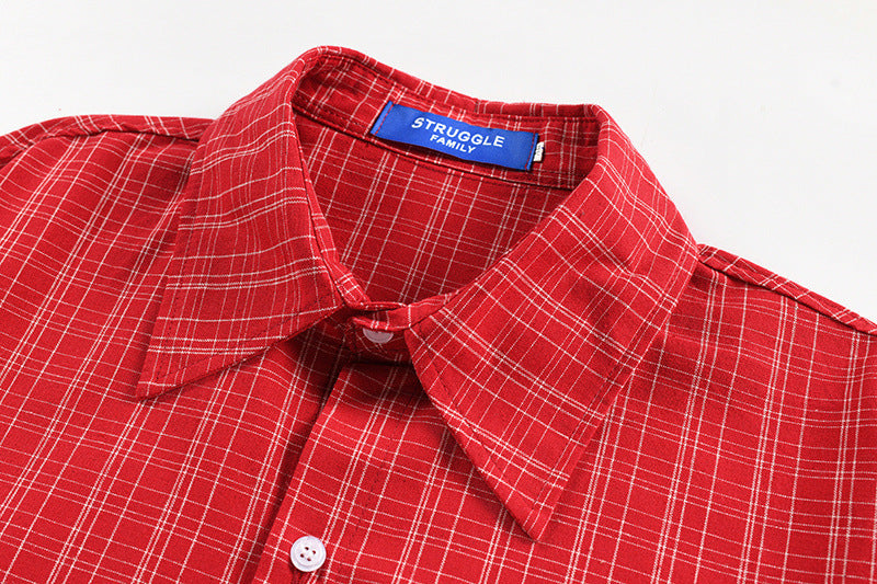 Plaid Long Sleeve Shirt with Portrait Graphic Print – Oversized Fit