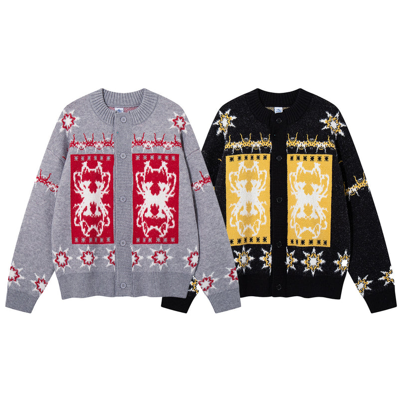Fair Isle Jacquard Knit Cardigan Sweater – Vintage Christmas Pattern