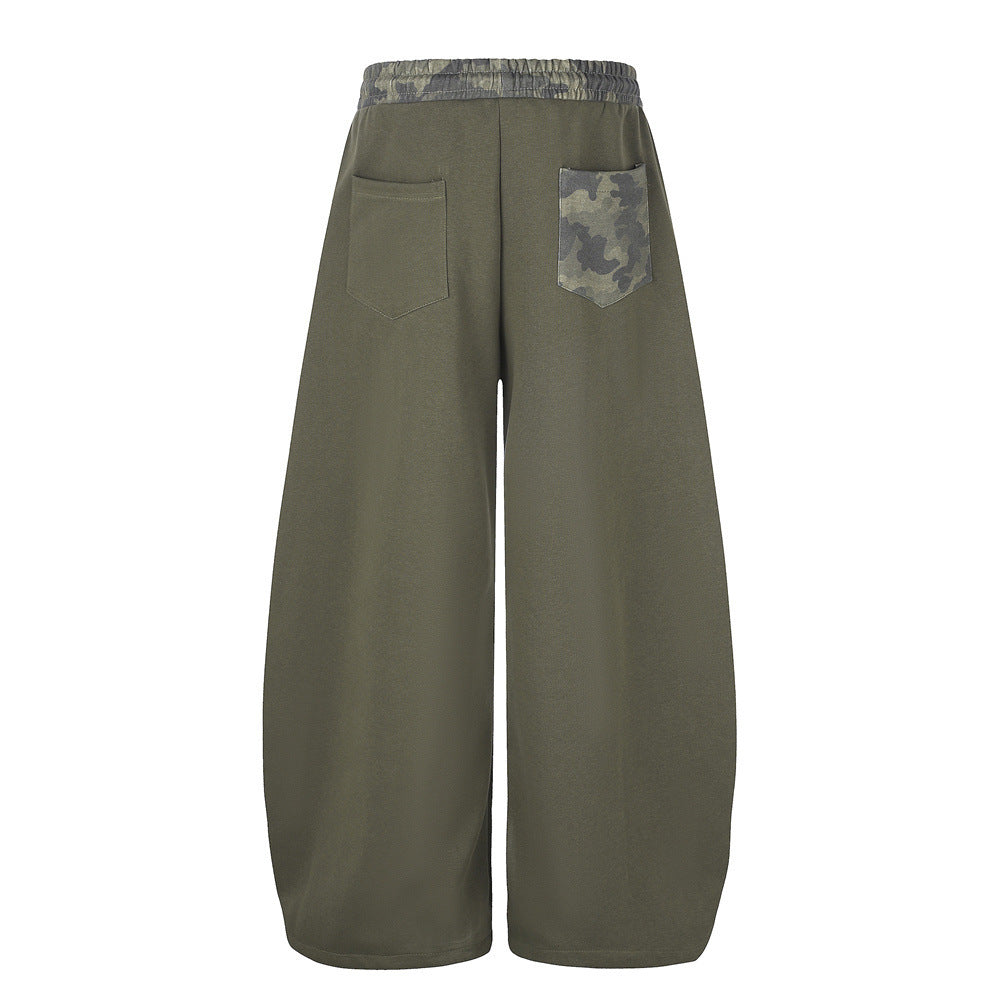 Wide-Leg Sweatpants with Camo Waistband & Star Patch – Men's Oversized