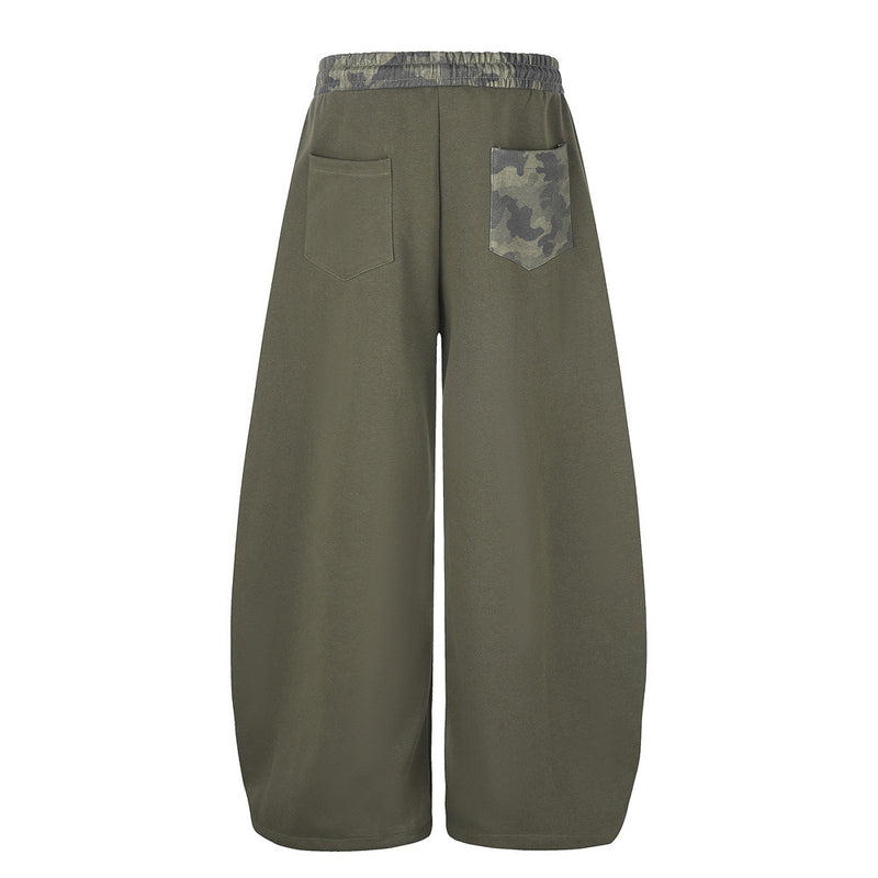 Wide-Leg Sweatpants with Camo Waistband & Star Patch – Men's Oversized