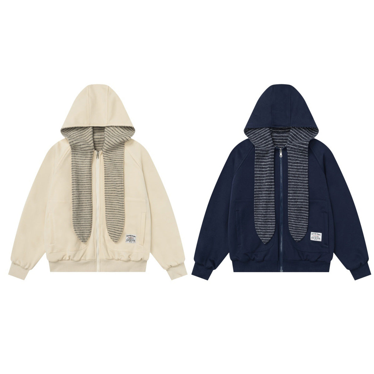 Sudadera con capucha y cremallera de rayas con orejas de conejo — Cárdigan reversible de doble cara