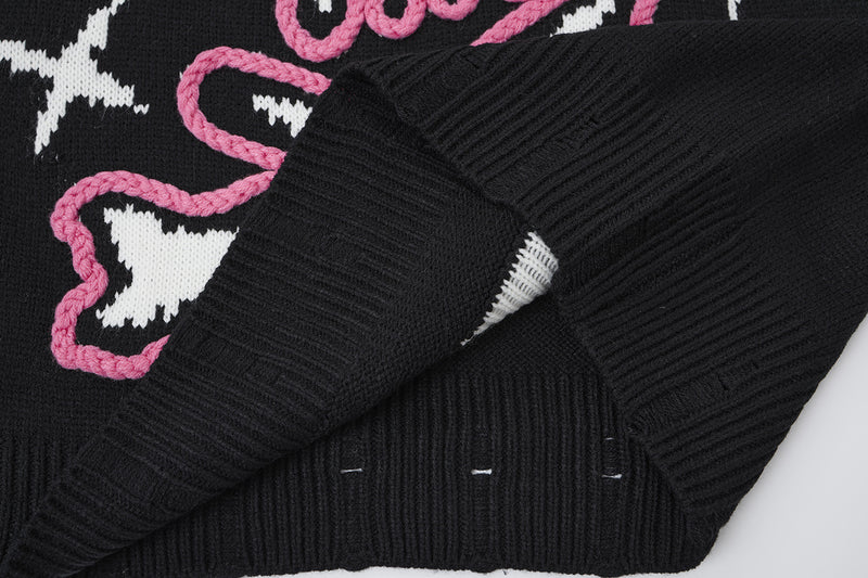 Pull en maille tête de mort & fémurs – Col rond streetwear punk