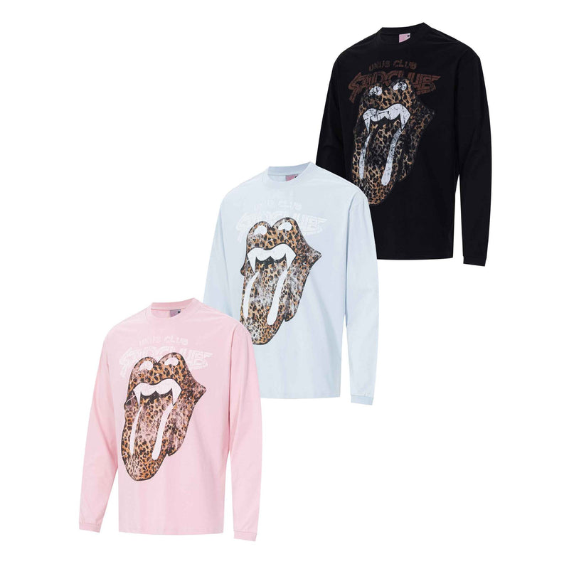 レオパード柄リップロゴ 長袖グラフィックTシャツ