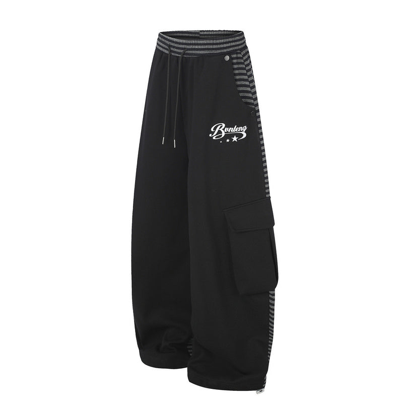Wide-Leg Cargo Sweatpants with Striped Contrast Waistband – Men's Relaxed Fit