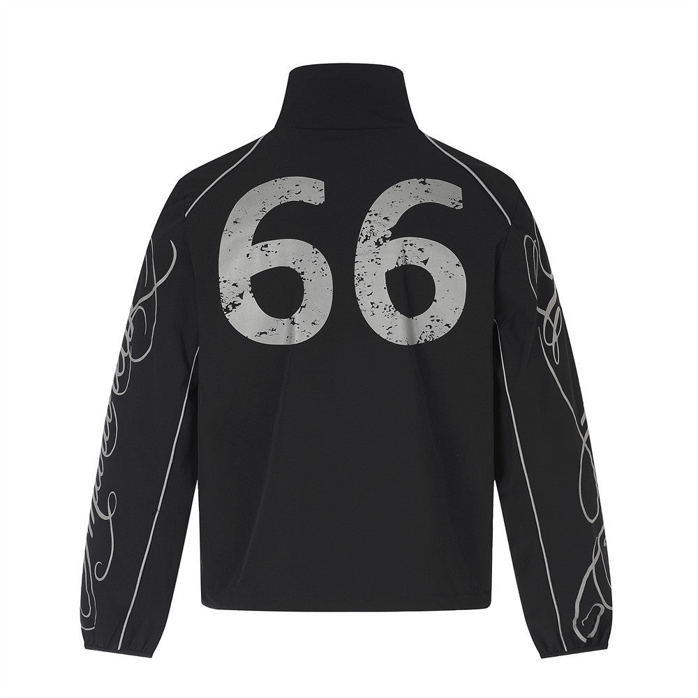 Veste de survêtement noire avec imprimé licorne ailée et motif graphique numéro 66