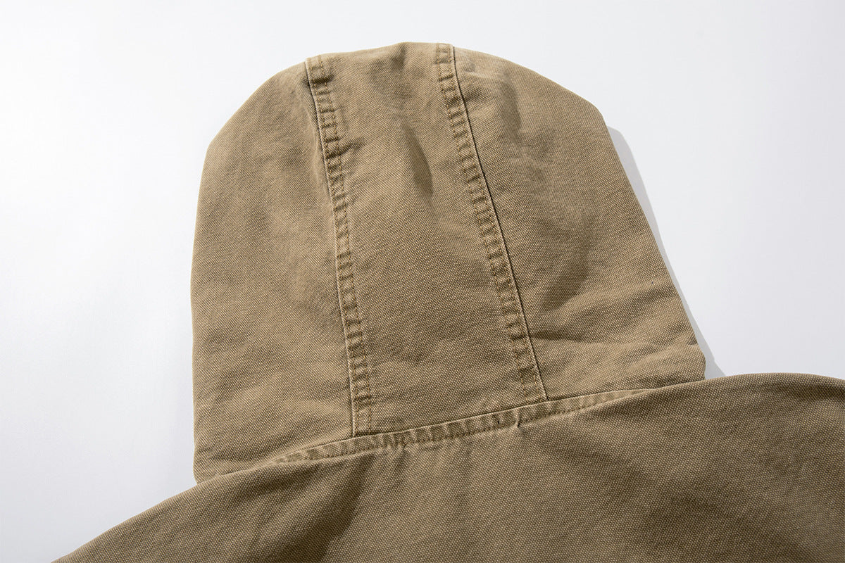 チェック柄パッチ刺繍フーディー ― アシッドウォッシュ vintageストリートウェアプルオーバー