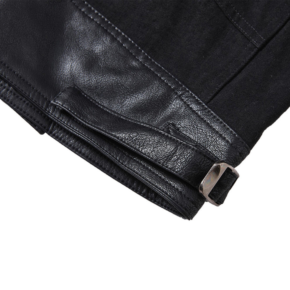 Men's Zip-Up Jacket – Black Moto Biker Style with Asymmetric Zip & Leather