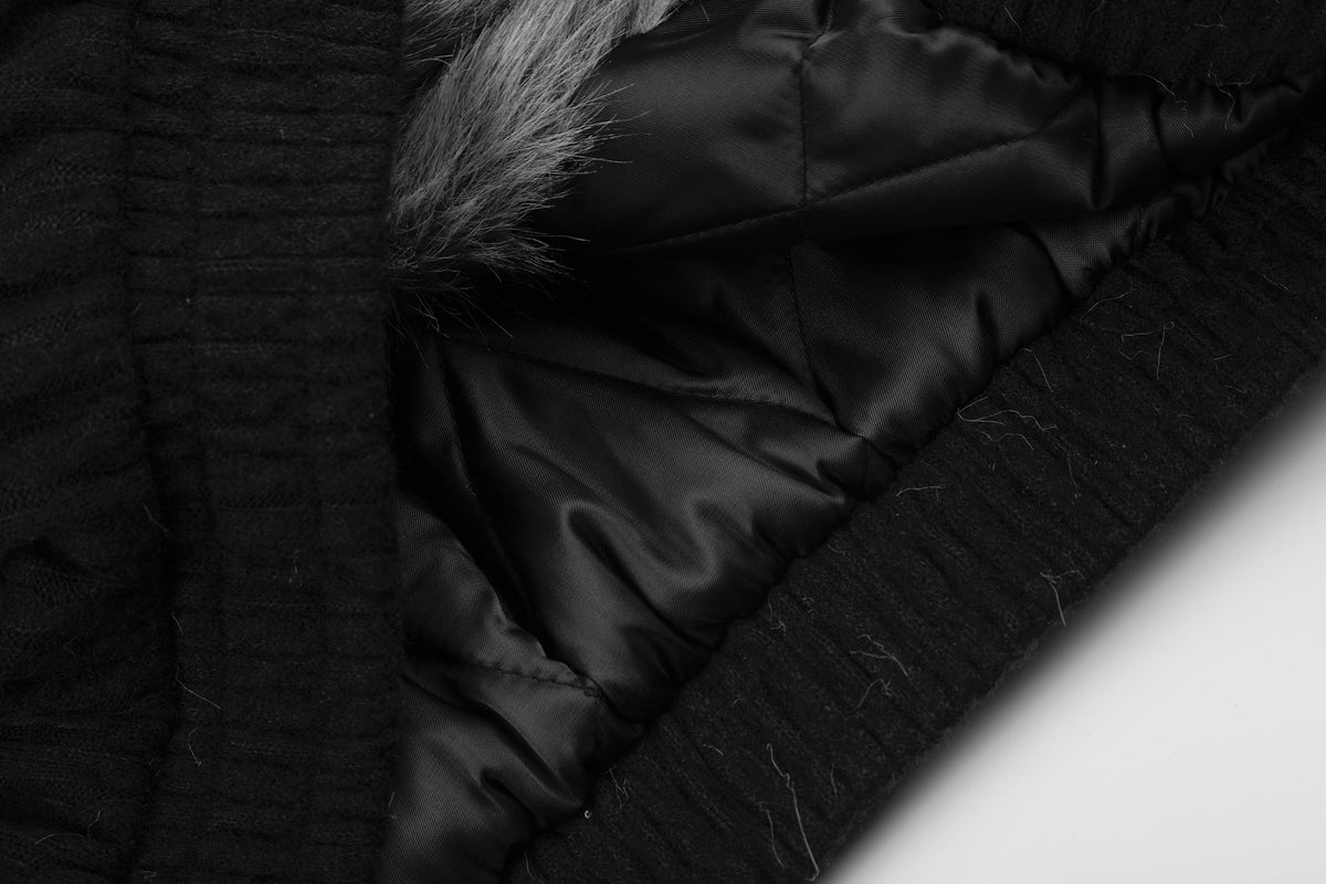 Men's Faux Fur Collar Bomber Jacket – Black Padded Winter Coat