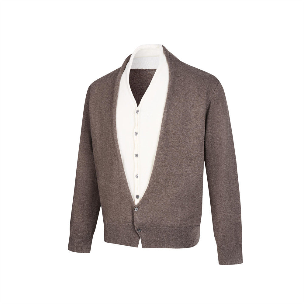 Men's V Neck Sweater Two-Tone Faux-Layered Cardigan