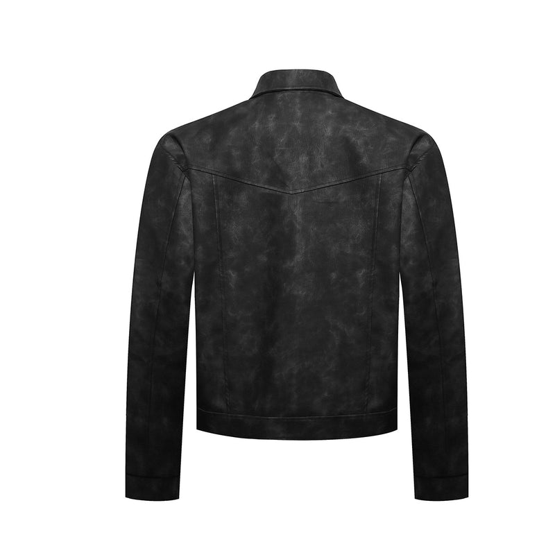 Military-Style Faux Leather Jacket – Punk Band Collar with Decorative Buttons