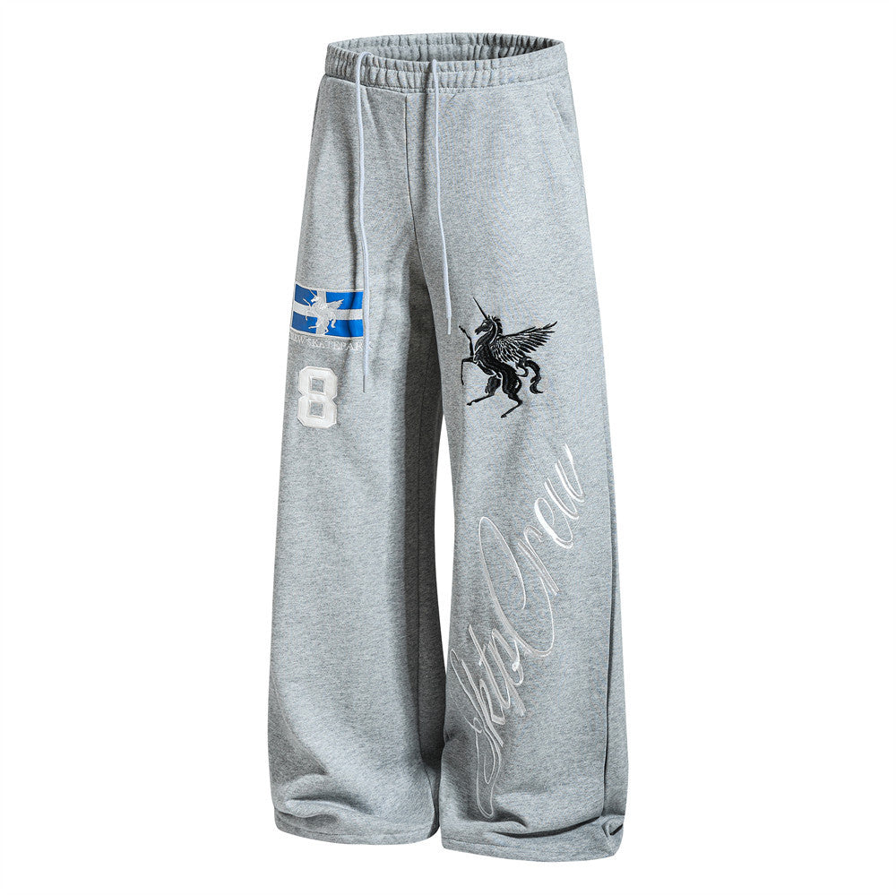 Wide-Leg Sweatpants with Pegasus Embroidery & Crew Skatepark Graphic