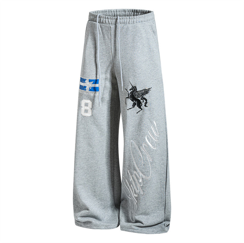Wide-Leg Sweatpants with Pegasus Embroidery & Crew Skatepark Graphic