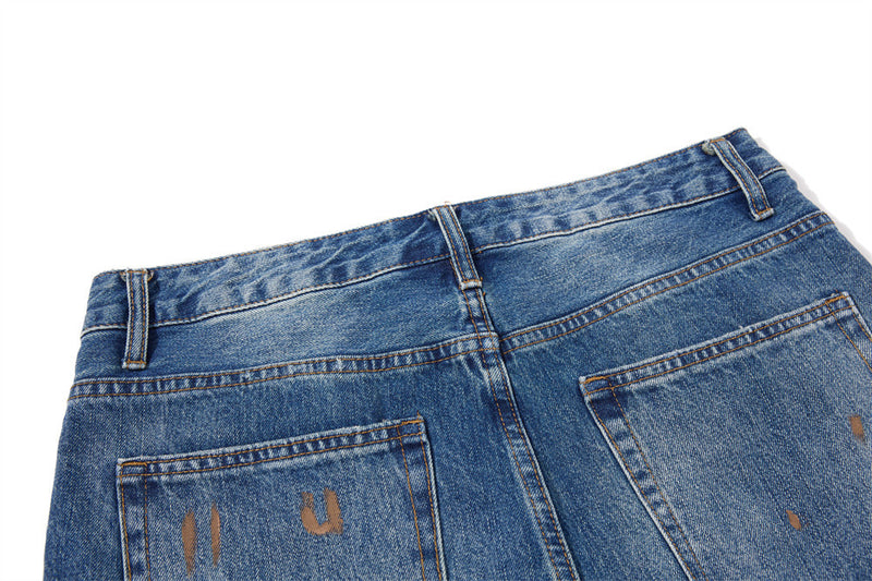 Men's Washed Distressed Flare Jeans with Graffiti Paint Splatter