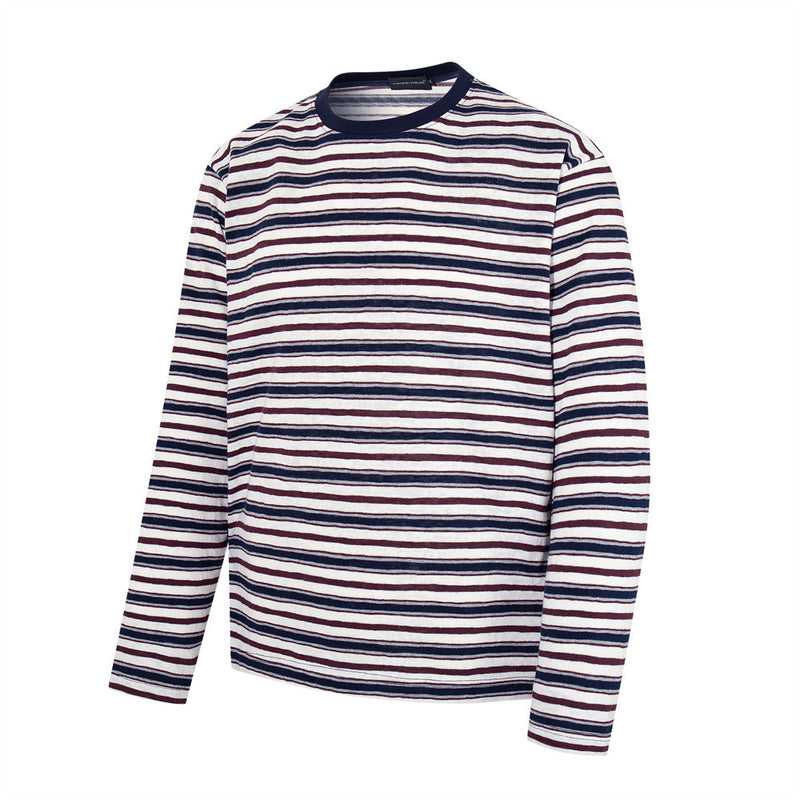 Striped T-Shirt Men's Long Sleeve Crew Neck Relaxed Fit