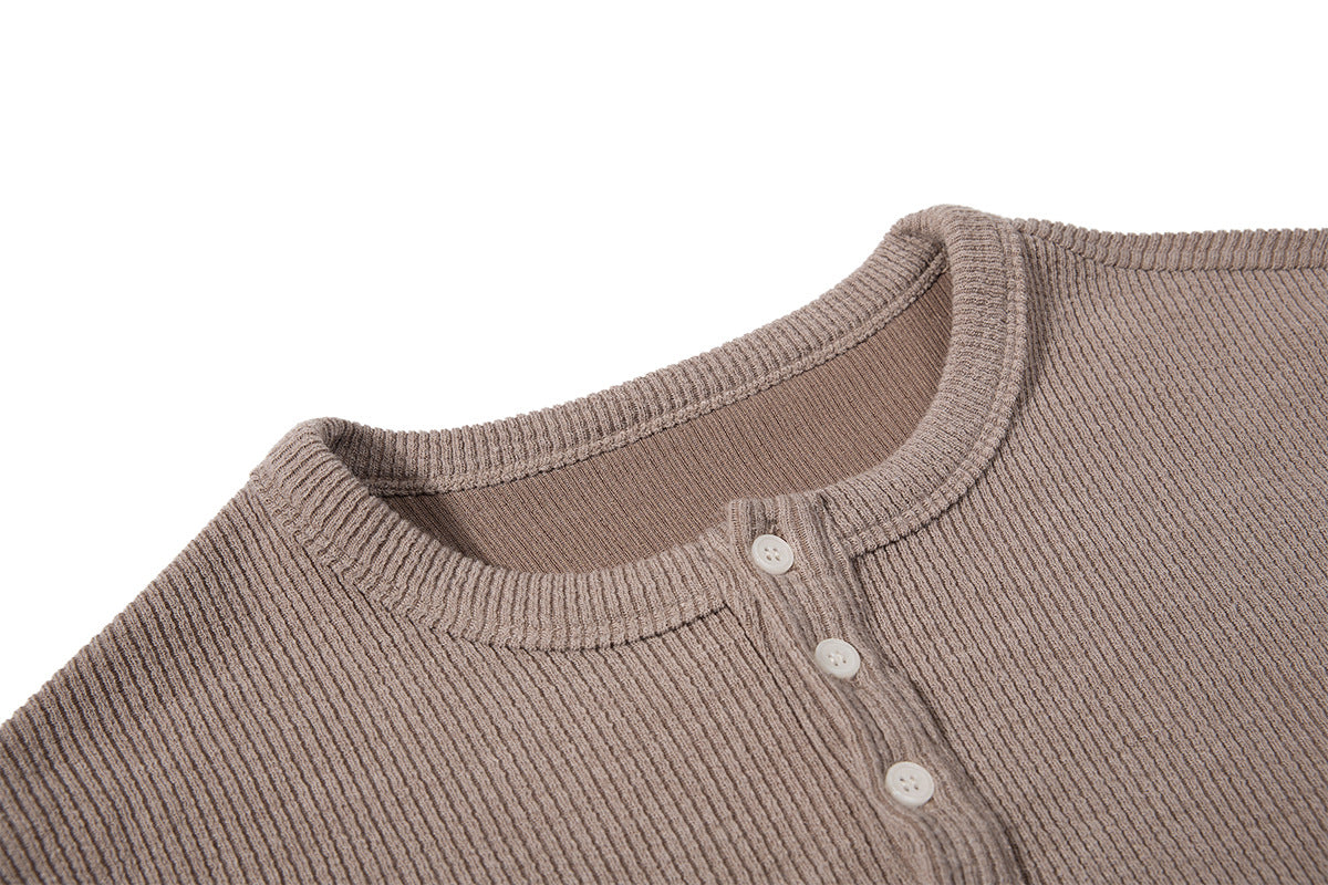 Men's Waffle Knit Henley Long Sleeve Shirt – Relaxed Fit Ribbed Tee