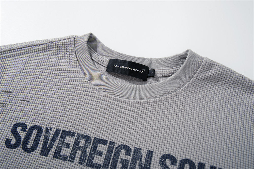 Waffle Knit Graphic Long Sleeve T-Shirt – Sovereign Soul Print, Relaxed Fit