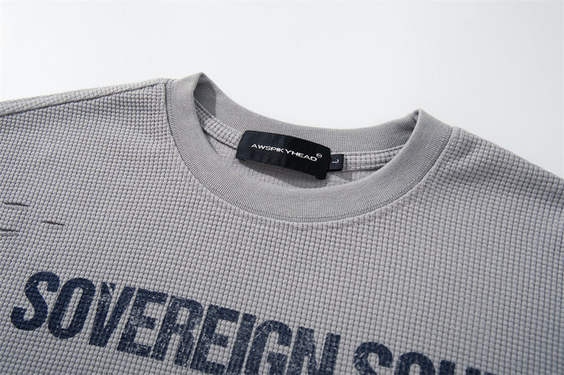 Waffle Knit Graphic Long Sleeve T-Shirt – Sovereign Soul Print, Relaxed Fit