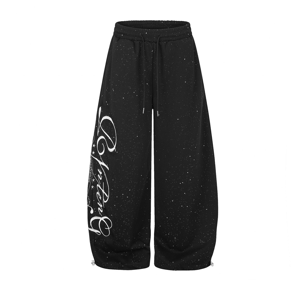 Wide-Leg Sweatpants with Glitter Speckle Fabric & Script Graphic