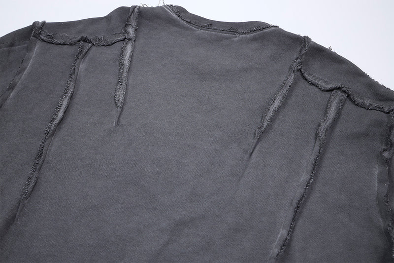 Long Sleeve Acid Wash Shirt with Celestial Print & Raw-Edge Seam Detail