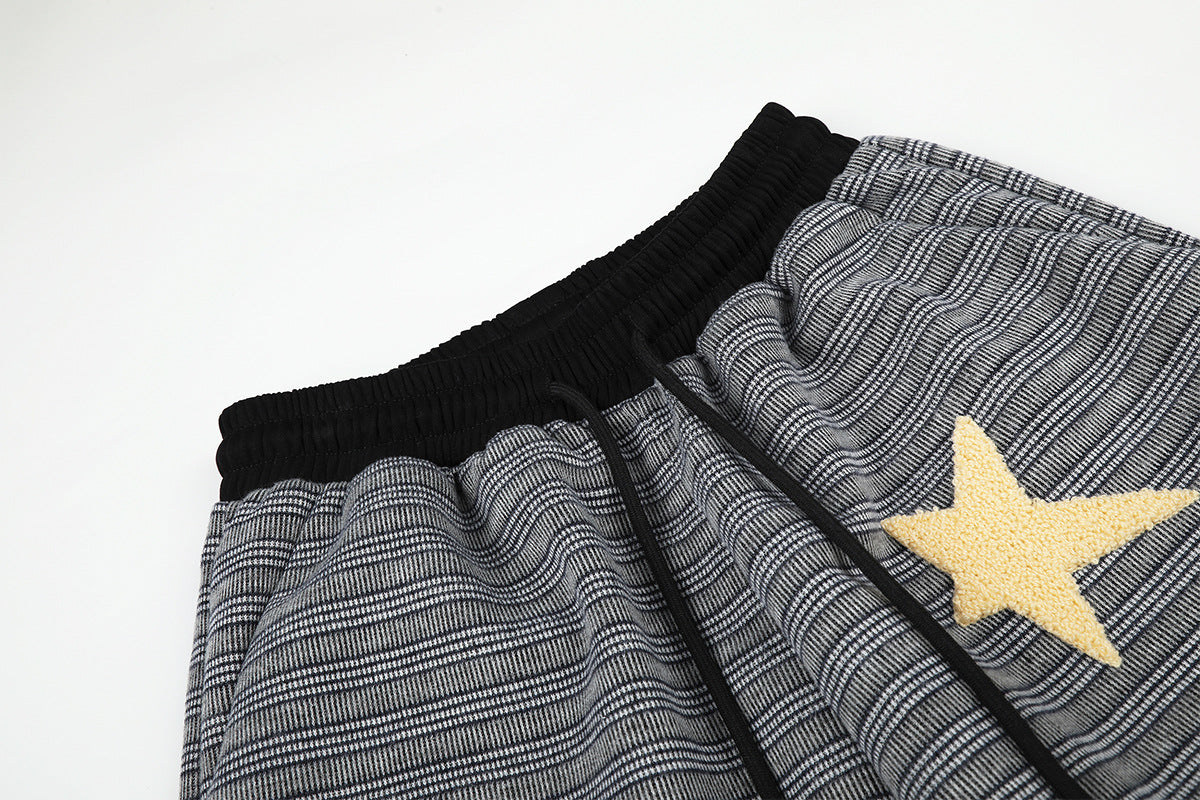 Wide-Leg Striped Sweatpants with Star Embroidery – Relaxed Fit Knit Pants