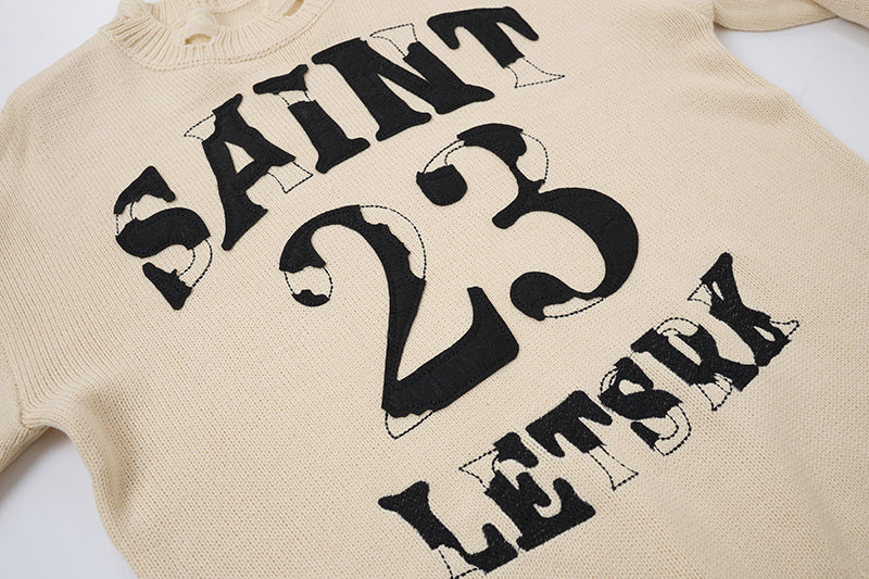 Pull oversize à col rond en maille destroy Saint 23 – Sweat streetwear