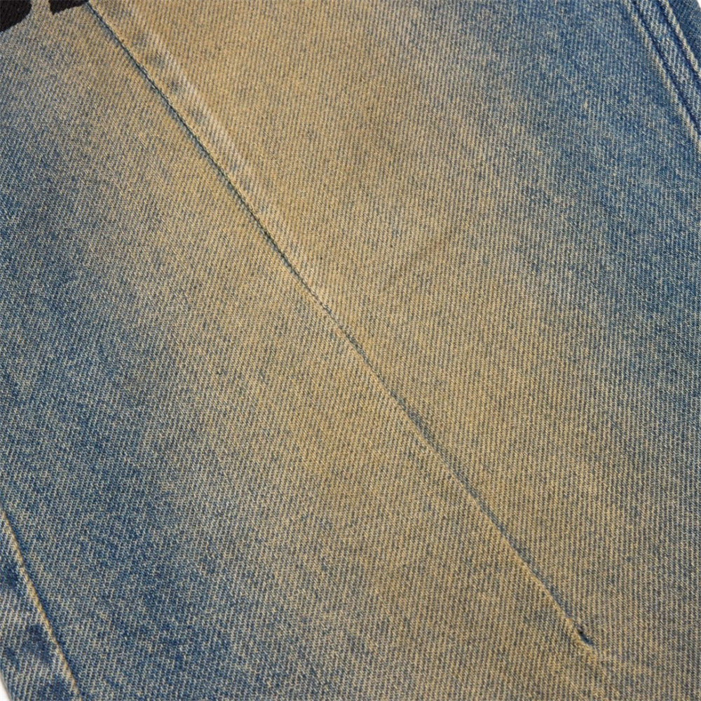 Men's Loose Fit Jeans Vintage Number Print Straight-Leg Baggy Denim Pants