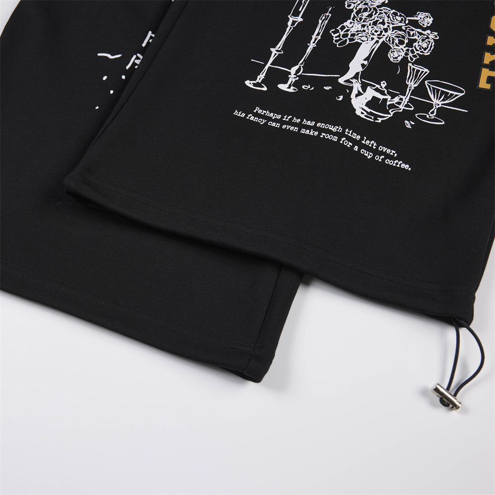 Abstract Portrait Graphic Wide-Leg Sweatpants – Men's Loose Fit Hip-Hop Street