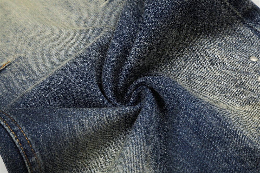 Wide-Leg-Baggy-Jeans – Vintage-Gradient-Wash mit Nieten-Details