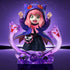 A 17 cm Spy x Family Anya Forger PVC figure, featuring a smiling child with pink hair in a purple cat-eared hoodie and black outfit with a pink bow, is framed by purple snake-like creatures on a glossy dark surface, with a purple backdrop. Available in Cosplay Gengar (Black & White Options).