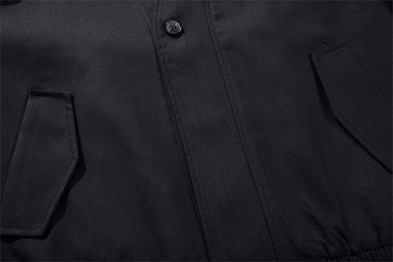 Men's Black Bomber Jacket with Striped Layered Collar