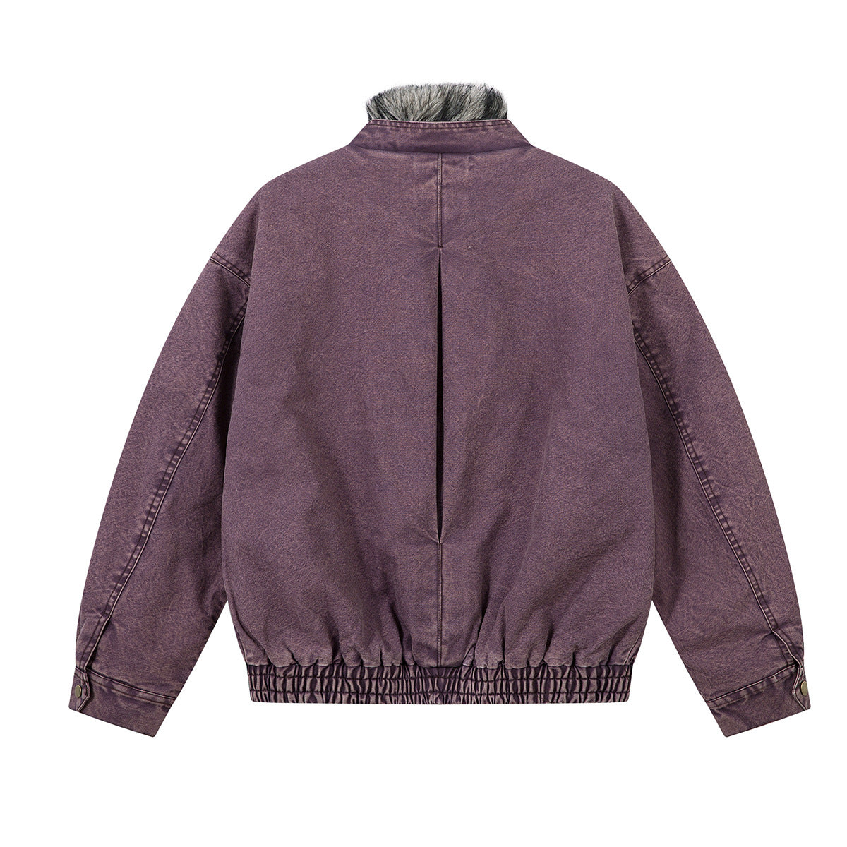 Washed Denim Bomber Jacket with Faux Fur Collar & Fleece Lining – Vintage