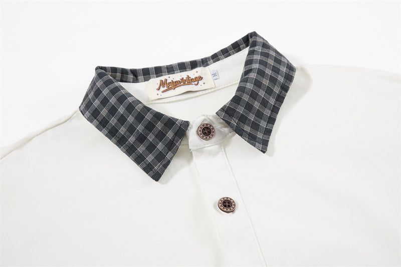 Brooklyn Vintage Layered Polo Shirt with Plaid Sleeves – Relaxed Fit